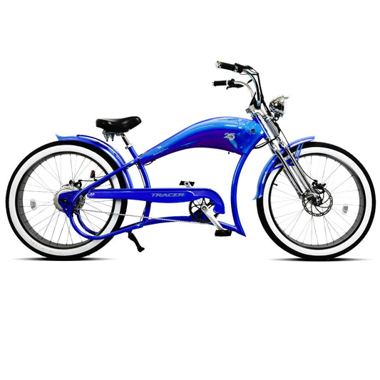 Tracer Twenty5 DS 500W e-bike in blue, side view
