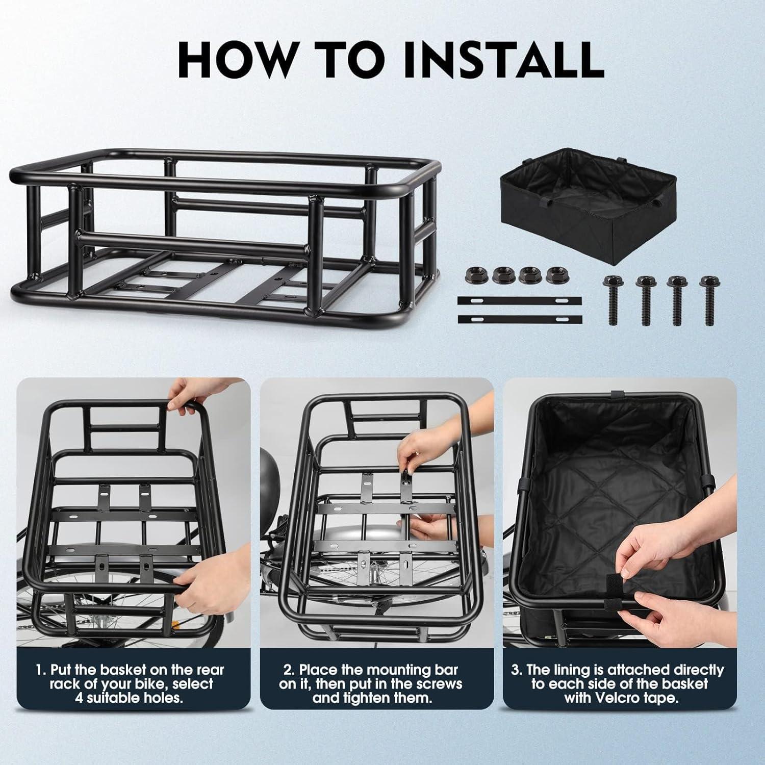 Vanpowers Rear Cargo Rack Basket for Cargo E-Bikes