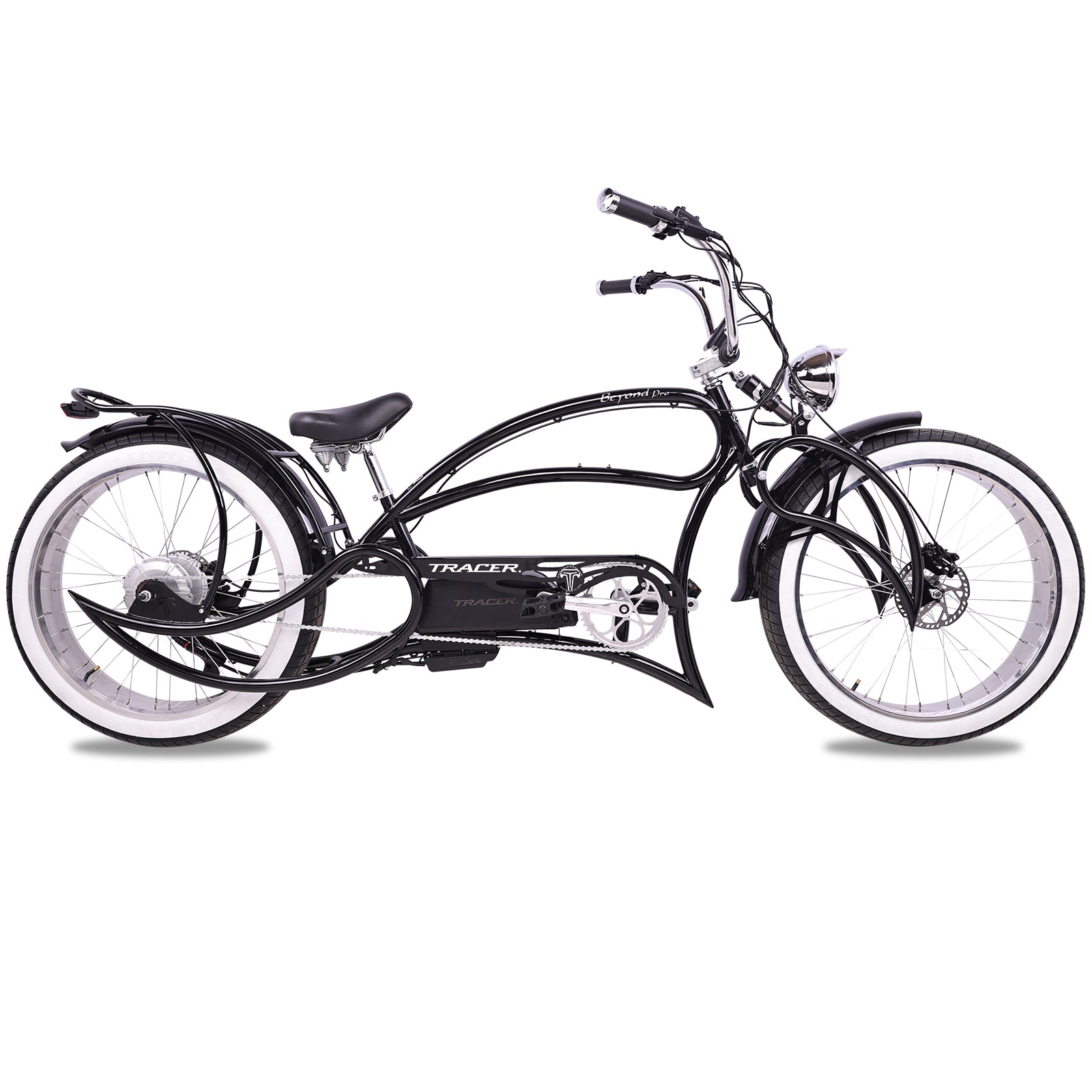 Micargi Tracer Beyond Pro stretch chopper ebike, detail view