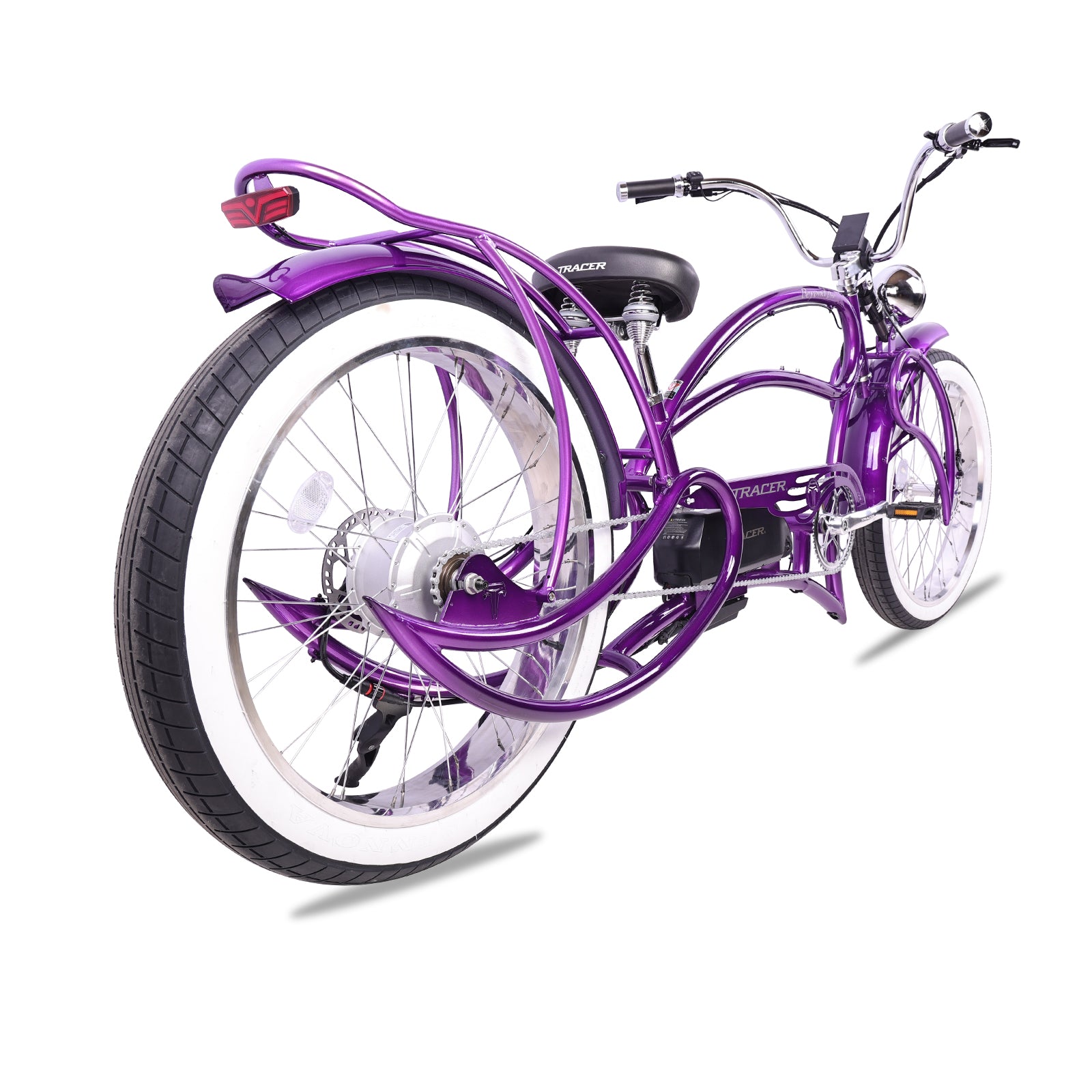 Micargi Tracer Beyond Pro stretch chopper ebike, detail view 3