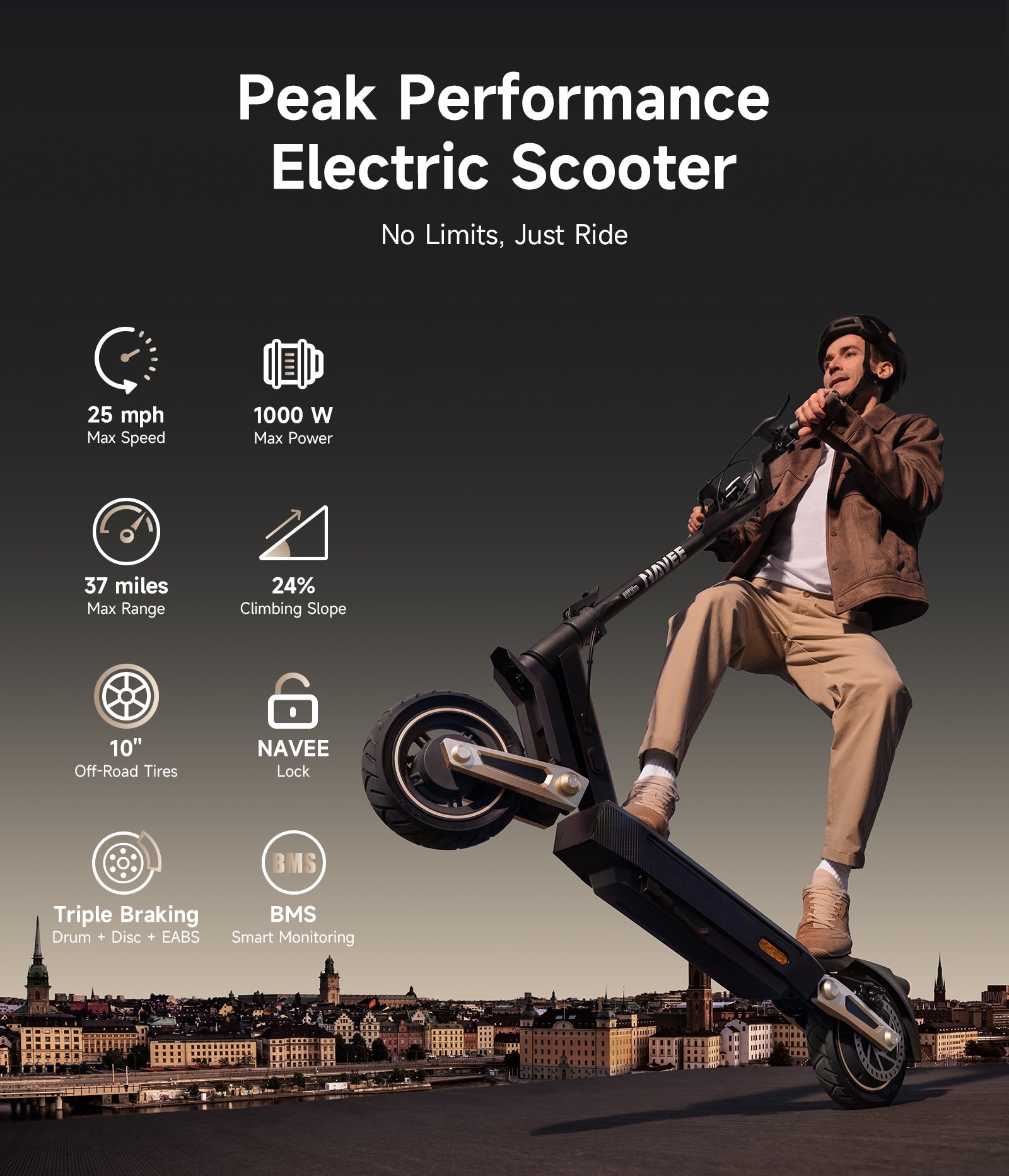 NAVEE ST3 Electric Scooter｜Damping Arm™ Suspension｜37.3miles Eco-range｜1000W