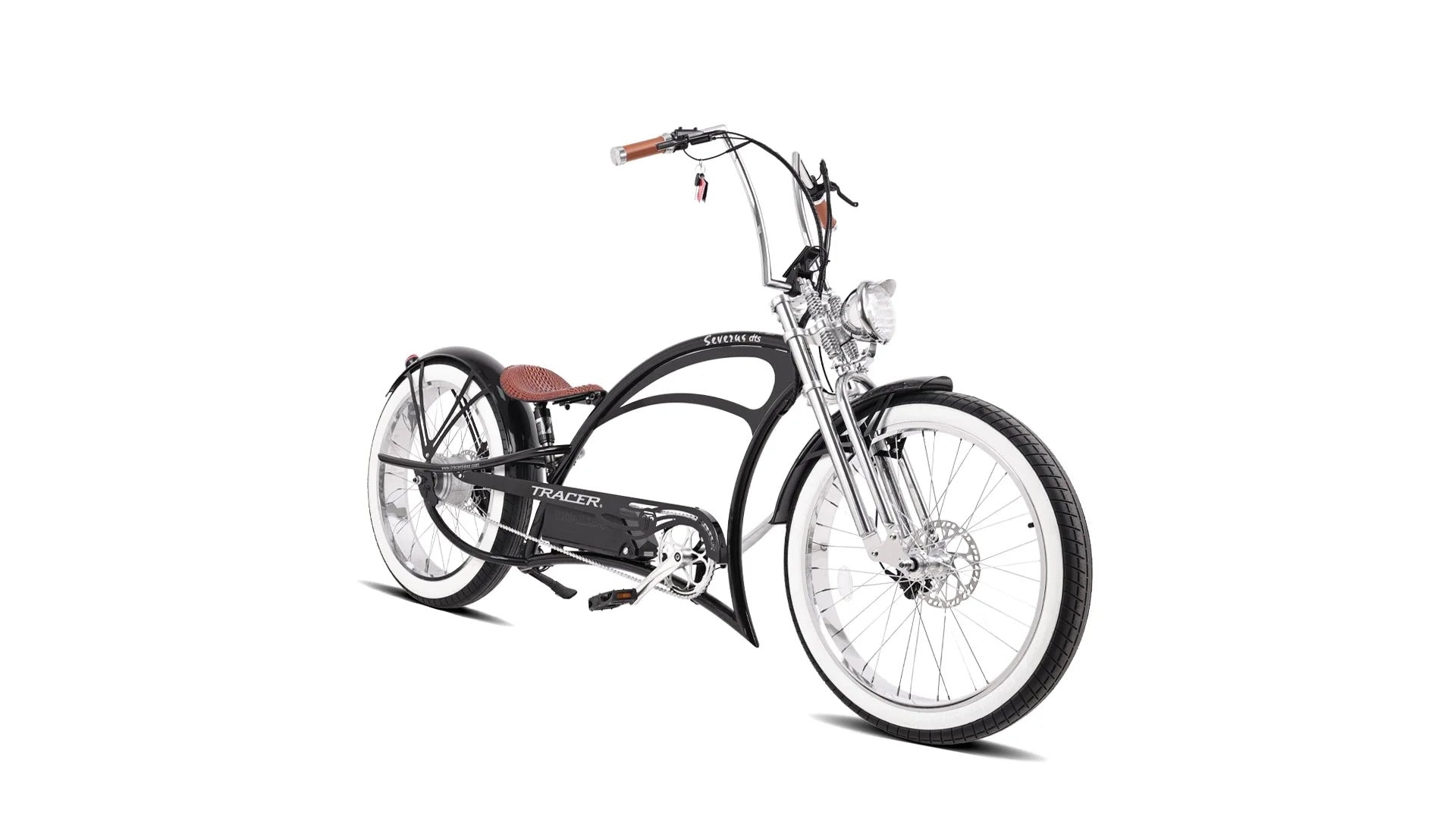 Micargi Severus DTS stretch cruiser ebike, black, front view