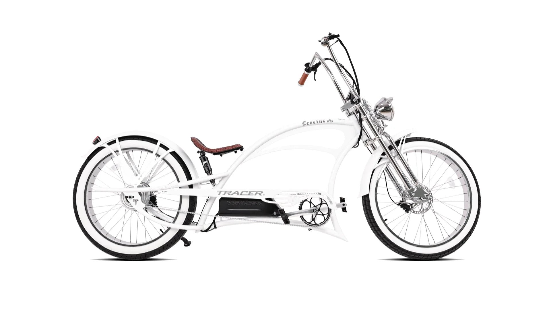 Micargi Severus DTS stretch cruiser ebike, white, side view