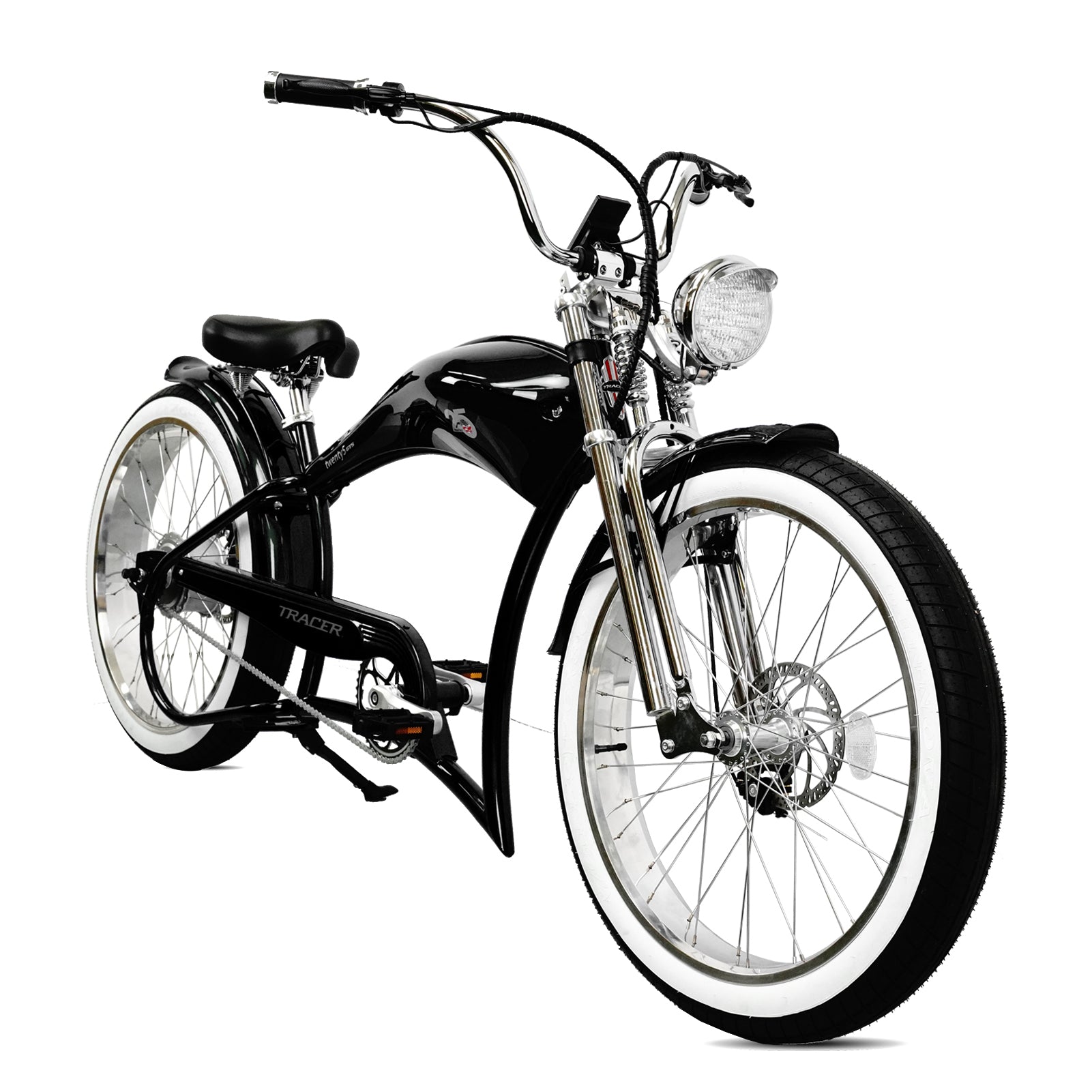 Micargi Tracer Twenty5 GTS electric cruiser bike, black, detail view