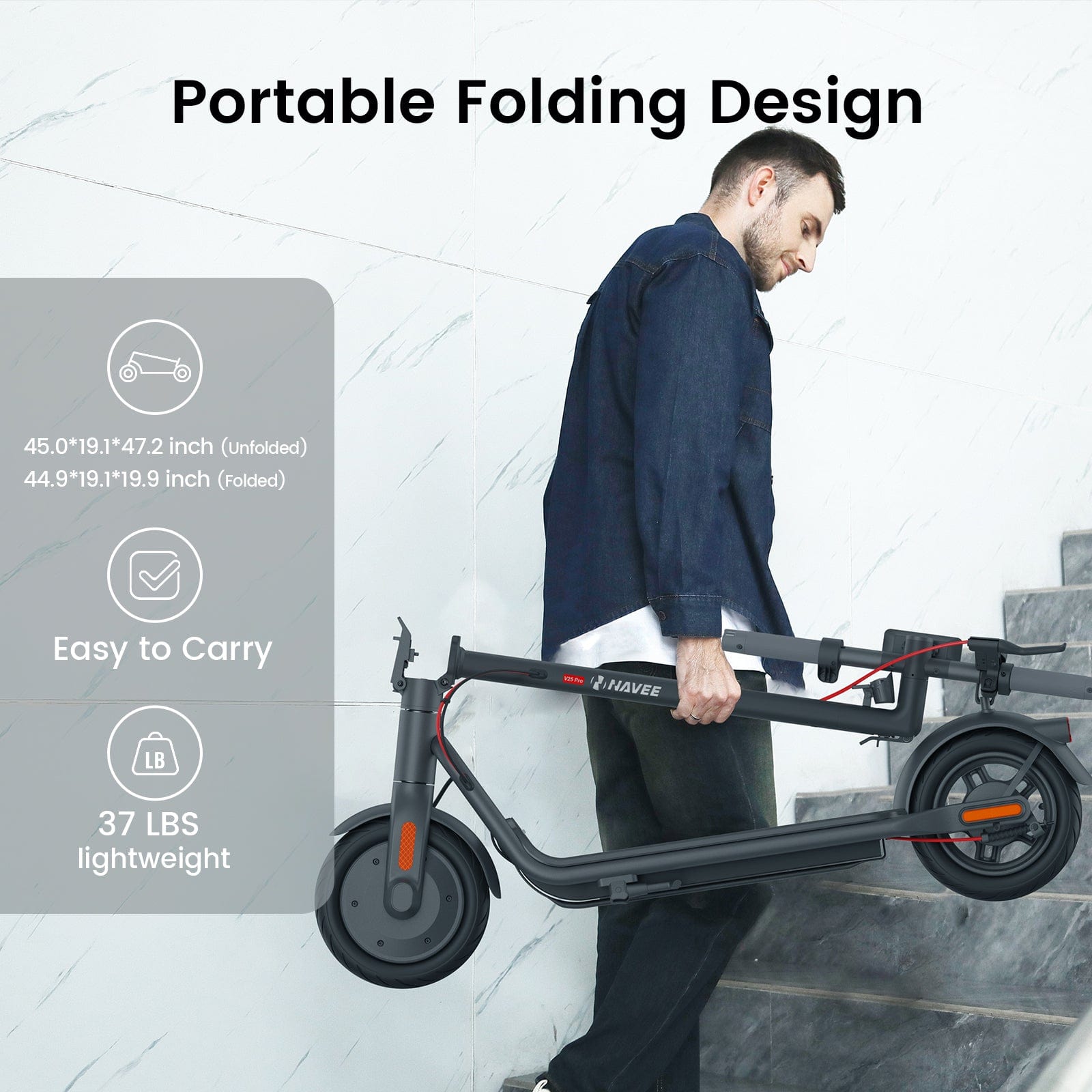 NAVEE V25 Pro Electric Scooter｜Rotatable Handlebar｜20mph Max Speed｜600W｜Smart App